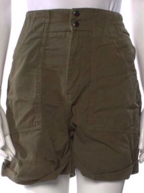 Maje High-Rise Cotton Mini Shorts - EU 36 / US 4 (S) - Olive Green